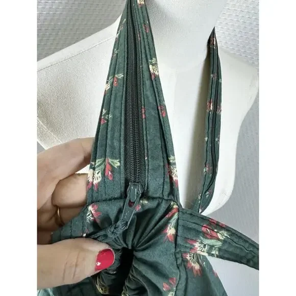 PIERRE DEUX French Country Green Floral Quilted Back Pack Sling Bag Vintage - Picture 7 of 16